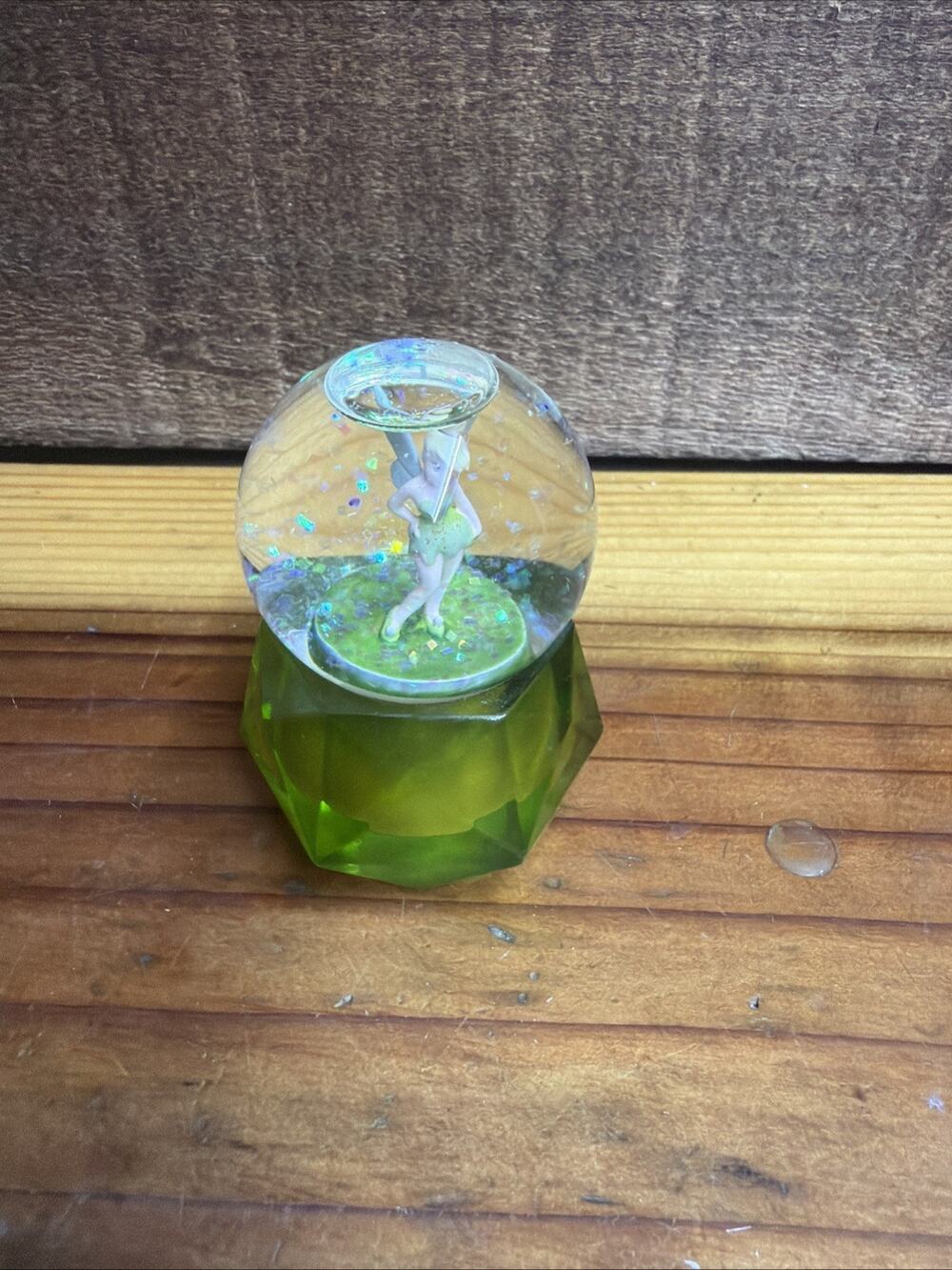 Disney TINKERBELL FAIRY Mini 3" Glitter Snow Globe Peter Pan Figurine Green Base